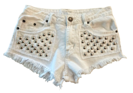 Studded Cut Off Shorts Womens S White Denim Chiqle Mid Rise Cheeky Daisy... - £16.22 GBP