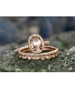 2Ct Oval Cut Morganite Engagement Half Eternity Trio Ring Set 14k Rose G... - €95,87 EUR