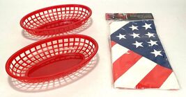 2 Baskets &amp; 24 American Flag Deli Basket Liners for Sandwich Burger Hot ... - $11.99