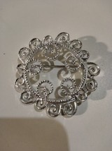 Vintage Sarah Coventry Brooch Pin Silver Tone Filigree Cast Metal - £11.83 GBP