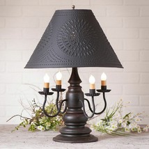 Harrison 4-Arm Wooden Table Lamp Black W/ Punched Tin Shade Primitive Light - £327.01 GBP
