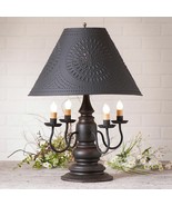 Harrison 4-Arm Wooden Table Lamp Black W/ Punched Tin Shade Primitive Light - £322.29 GBP