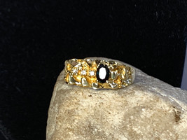 14K Yellow Gold Diamond Ring 6.35g Fine Jewelry Size 10.5 Band Deep Blue Stone - £391.64 GBP
