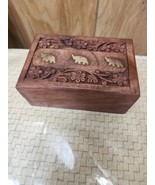 Vintage Beautiful Wood Carved Decorative Box Hinged Inlaid Bone India Teak - $35.30 CAD