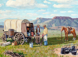 Framed canvas art print Giclee Chuck Wagon cowboys western - £31.64 GBP+