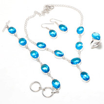 London Blue Topaz Oval Shape Handmade Fashion Necklace Set Jewelry 18&quot; SA 780 - £8.64 GBP