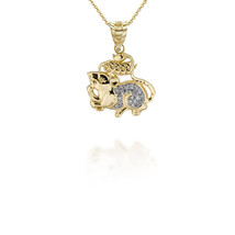 14K Solid Gold Two Tone Chinese Lunar Year of the Rat Diamond Pendant Necklace - £223.46 GBP+