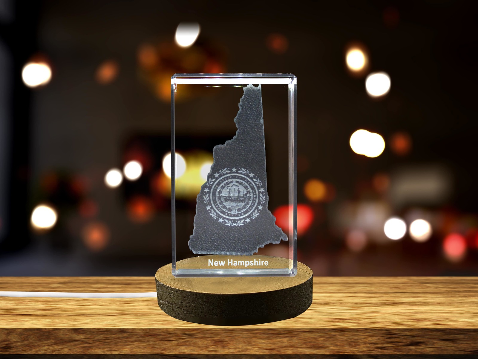 LED Base included | New Hampshire 3D Engraved Crystal 3D Engraved Crystal Keepsa