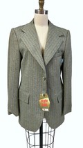 VTG 1970s Green Polyester Tweed Sport Coat Jacket Deadstock Peaked Colla... - $98.95