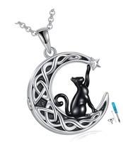 925Sterling Silver Moon Black Cat Necklace for Women - £133.46 GBP