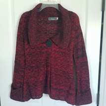 WILLOW Anthropologie Shawl Collar 1 Button Cardigan Sweater M Red Cotton Knit - £26.85 GBP