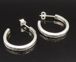 925 Sterling Silver - Vintage Rough Textured C Hoop Earrings - EG11839 - $35.56