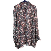 J Jill Button Front Tunic Top Womens Lp Floral Collared Long Sleeves Rayon Flowy - £12.79 GBP