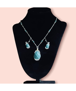 Vintage Silverplated  Faux Turquoise Tear Drop Pendant w/Rhinestone Acce... - $24.37 CAD