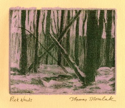 Pink Woods original etching with chine colle - $19.99