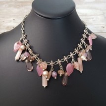 Vintage Necklace - Dusky Pink Charm Necklace - Leaves &amp; Flowers - £8.49 GBP