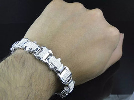 2 Ctw Natural Moissanite 14K White Gold Over Statement Link Men&#39;s Bracel... - $221.39