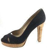 SH26 Stuart Weitzman 8.5M Scoop NYC Black Canvas Peep Toe Pumps High Heels - $13.89