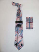 Men's Stacy Adams Necktie and Hankie Set Fancy Design Silky Look SAT30 Pink image 2