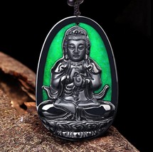 Natural Myanmar Black Jadeite Jade Chinese Zodiac Patronus Buddha Pendant Neckla - £81.35 GBP