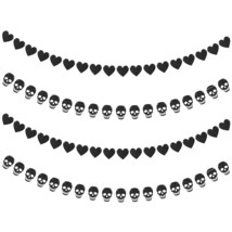 4Pcs Gothic Black Heart Skull Garland Banner Kits Black Felt Heart Garla... - $19.99