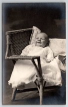 RPPC Baby Big Smile Posed On Miniature Wicker Chair Real Photo Postcard H21 - £7.07 GBP