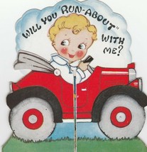 Vintage Valentine Card Boy in Convertible Roadster Folds Out 1940s - £7.81 GBP