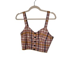Zara Plaid Size Large Neutral Cropped Smocked Summer Vacation Retro Faux... - $17.99