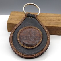 Vintage Embossed Leather Keychain Fob, Classic Wheat and Ribbon Teardrop - £19.78 GBP
