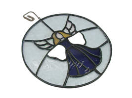 Stained Glass Angel w/ Wings Suncatcher Hanging Window Decor Purple White 8.5&quot; - £47.76 GBP