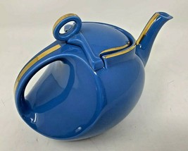 Hall Streamline 6 Cup Teapot Cornflower Blue W/ Gold Accents Art Deco USA 0326 - £74.72 GBP