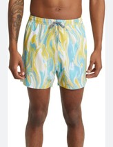 Open Edit Men&#39;s Yellow/Blue Swirl Recycled Volley Swim Trunks XL NWT - $17.75