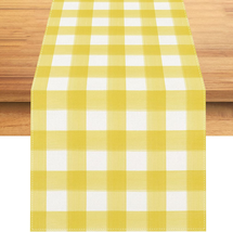 Rvsticty Linen Watercolor Yellow White Buffalo Check Plaid Table Runner ... - £11.53 GBP
