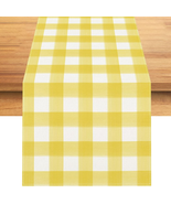 Rvsticty Linen Watercolor Yellow White Buffalo Check Plaid Table Runner ... - £11.75 GBP
