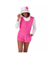 Women&#39;s Hello Kitty Romper Pajamas With Hood Sanrio Pink Cute One Piece ... - $39.59