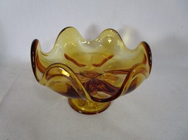  Vintage Viking Epic Glass Amber 6 Petal Footed Pedestal Small Compote MCM 6&quot;x4&quot; - £17.00 GBP