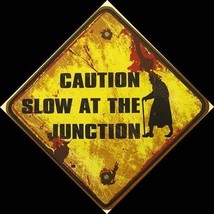 Caution Slow at the Junction Beat Up Distressed Square 8&quot; Safety Metal Sign - £15.94 GBP