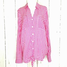 Jones New York Tie Front Blouse Shirt Womens size Medium L/SPink Gingham... - $22.49