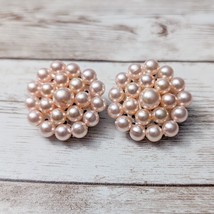 Vintage Clip On Earrings 1&quot; Pink Faux Pearl Cluster - $13.99