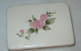 Roseland Napkin Holder 6&quot; W Rose Gibson Genuine Stoneware White, Pink &amp; Green - £13.54 GBP