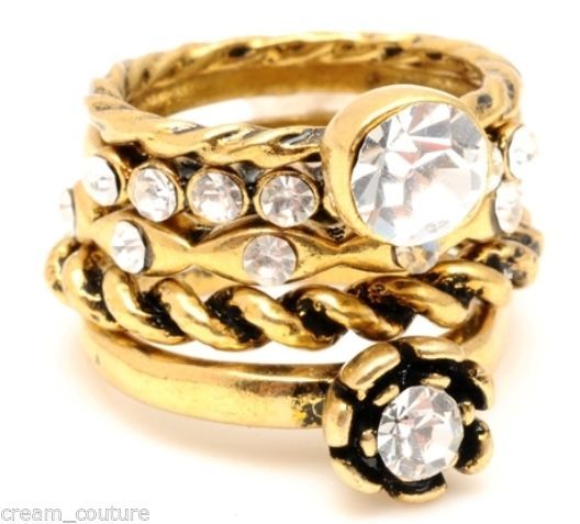 Amrita Singh Betty 5 Stack Rings with Crystals Size 8 NEW $100 RC324 18KGP - $41.99