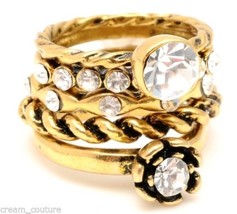 Amrita Singh Betty 5 Stack Rings with Crystals Size 8 NEW $100 RC324 18KGP - £32.79 GBP