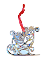 Lenox Sparkle and Scroll Silver Christmas Holiday Ornament - New - Sleigh Clear - £17.29 GBP