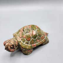 Unakite Turtle Figurine Hand Carved Stone Sculpture 608g Green Pink Tortoise - £46.38 GBP