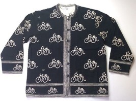 Sam Hiln Black Off White Bicycle Bikes Woven Novelty Cardigan Jacket Wom... - £39.56 GBP