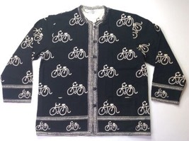 Sam Hiln Black Off White Bicycle Bikes Woven Novelty Cardigan Jacket Wom... - £38.91 GBP