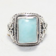 925 Sterling Silver Natural Larimar Ring Handmade Jewelry Birthstone Ring - £42.37 GBP