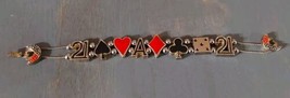 Card Suits Red &amp; Black Enamel Slide Bracelet Ace 21 Gambling Dice Silver... - $618.67 MXN
