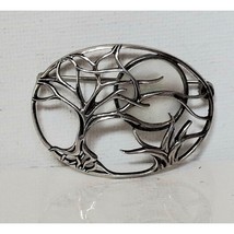 925 Sterling Silver Mother Of Pearl Full Moon Behind Trees Brooch Sky - £36.90 GBP