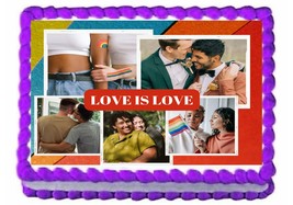 Pride Love Is Love Gay LBGT Personal Photo Collage Image Edible Cake Topper Fros - £7.61 GBP